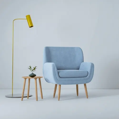 Modern living room with a comfortable sofa and green plants